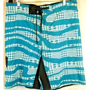Mens NWT Joe Boxer Blue Check  Poly Flat Front Swim Board Shorts sz Lx11